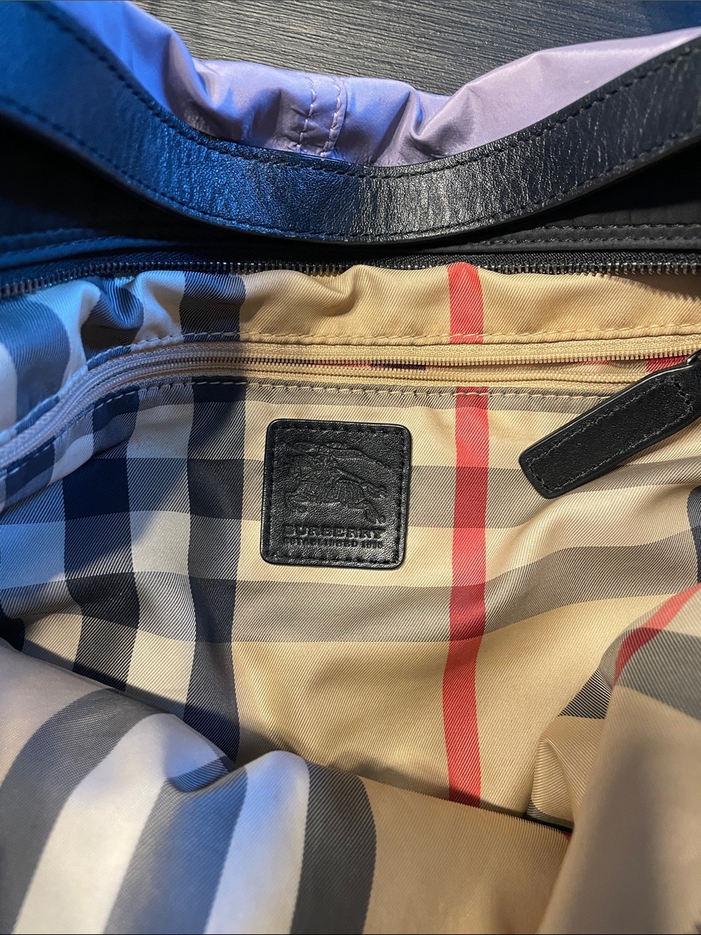 Burberry Lavender Nylon Tote with Black Leather Trim - Picture 3 of 9